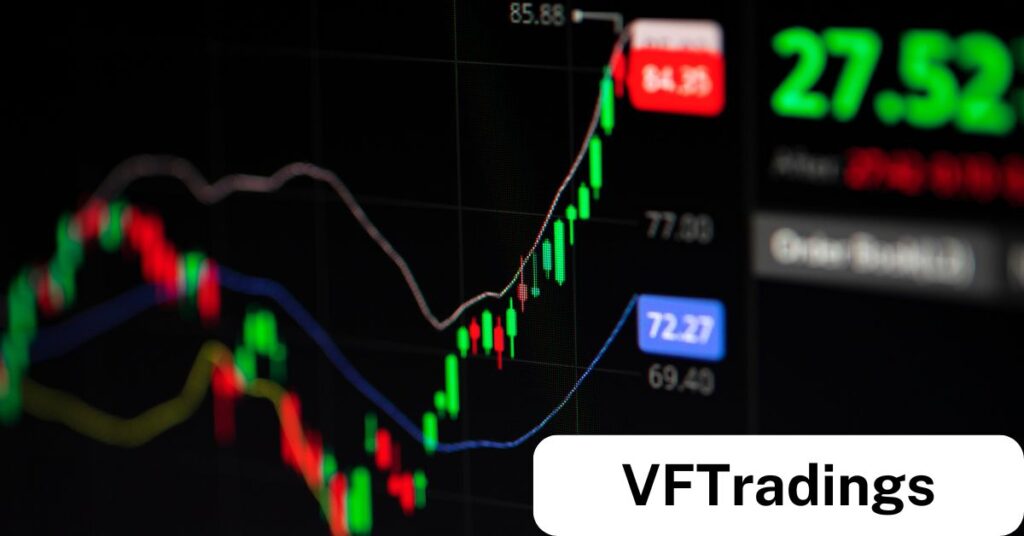 A close-up view of trading charts with candlestick patterns and real-time market data, symbolizing the dynamic nature of prop trading at VFTradings.